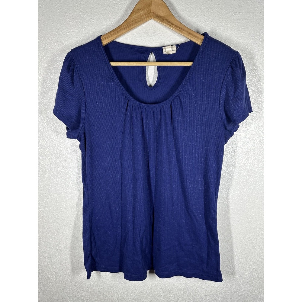 Energie Shirt Womens 1X‎ Blue Short Sleeve Scoop Neck Keyhole Pleated Knit Top